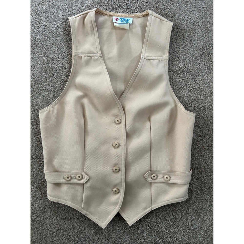 Vintage College Town Beige Button Front Vest ILGWU Union Made USA Tan
